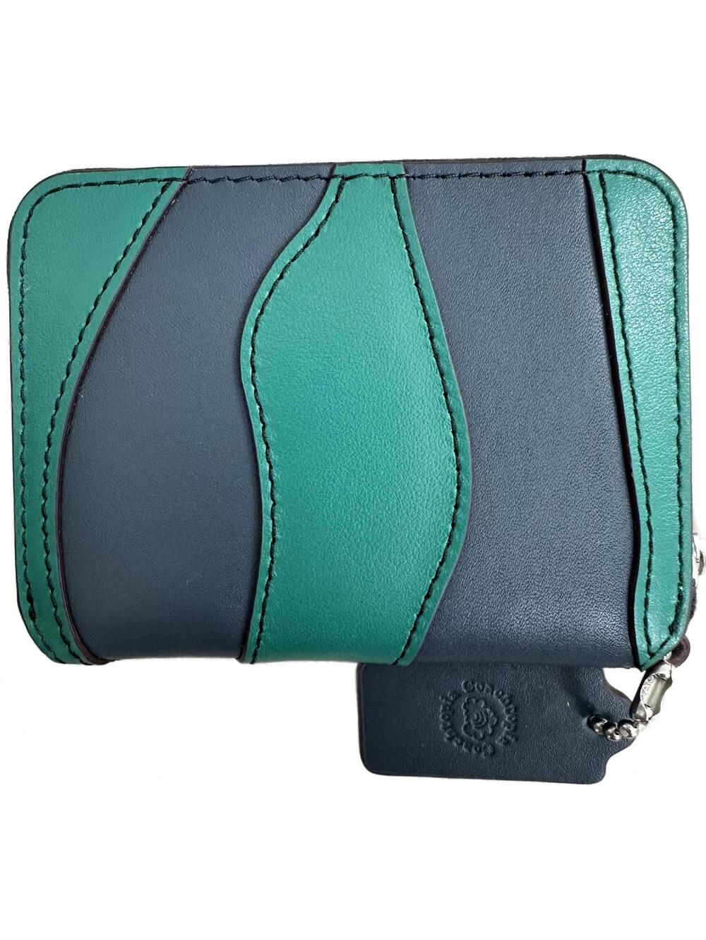Coach Zip Around Wallet In Wavy Stripe Upcrafted Leather Midnight Navy/Green - Picture 3 of 9